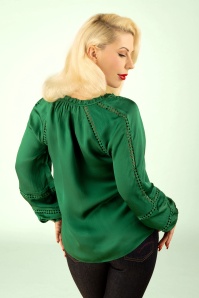 Topvintage Boutique Collection - Melissa Satin Look Bluse in Smaragdgrün 4