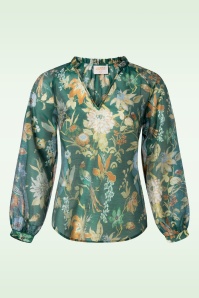 Topvintage Boutique Collection - Melissa Sheer Floral Bluse in weichem Grün