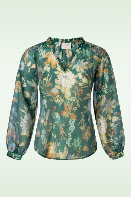 Topvintage Boutique Collection - Melissa Sheer Floral blouse in zachtgroen