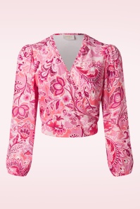 Topvintage Boutique Collection - Jennifer Floral Wrap Top in Pink 2