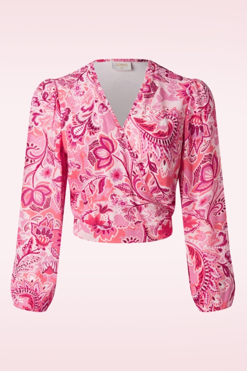 Topvintage Boutique Collection - Jennifer floral wikkeltop in roze 2