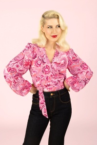 Topvintage Boutique Collection - Jennifer Floral Wrap Top in Pink