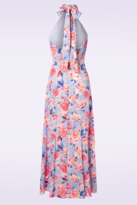 Topvintage Boutique Collection - Leonie Floral Halter Maxi Dress in Sky Blue 5