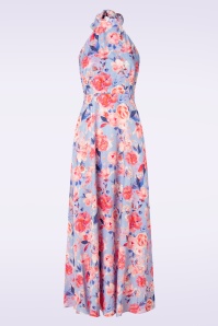Topvintage Boutique Collection - Leonie Floral Halter Maxi Dress in Sky Blue 2