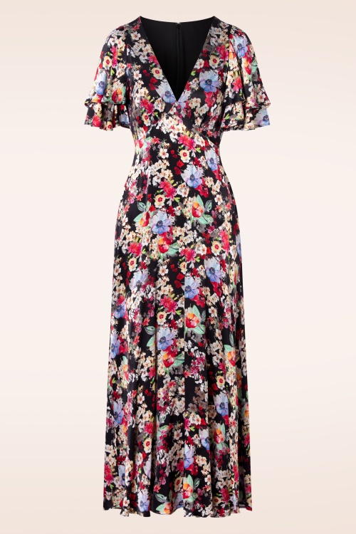 Topvintage Boutique Collection - Laura Floral maxi jurk in zwart 2