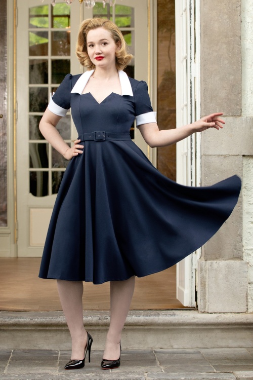 Glamour Bunny Business Babe - Lorelei Lynn swing jurk in navyblauw