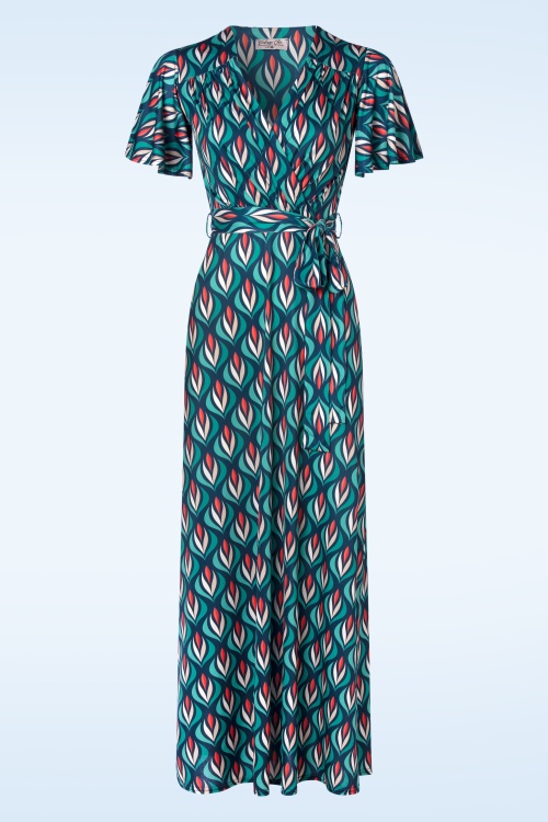 Vintage Chic for Topvintage - Tammy retro maxi jurk in marineblauw en multi