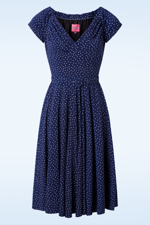 Glamour Bunny - The Marilyn Pin Dot swing jurk in navyblauw 2