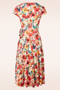 Vintage Chic for Topvintage - Layla Floral waterverf overslag jurk in crème en multi 3
