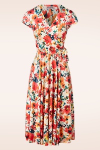 Vintage Chic for Topvintage - Layla Floral waterverf overslag jurk in crème en multi