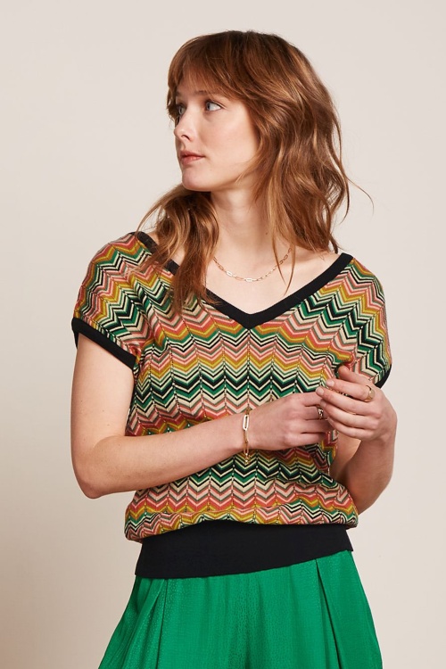 King Louie - Penny zigzag Double V top in zwart en multi