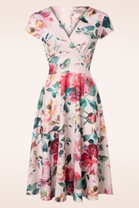 Vintage Chic for Topvintage - Miley Flower Swing Dress in Dusty Pink and Multi