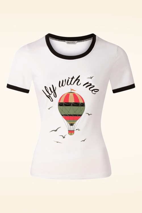 Banned Retro - Fly With Me T-shirt in Gebroken Wit