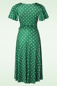 Vintage Chic for Topvintage - Irene Polkadot Cross Over Swing Dress in Green 3