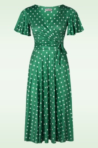 Vintage Chic for Topvintage - Irene Polkadot Cross Over Swing Dress in Green