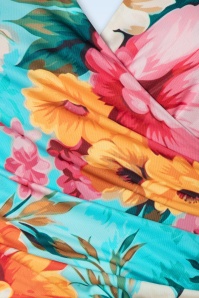 Vintage Chic for Topvintage - Layla Floral overslag swing jurk in turquoise en multi 2