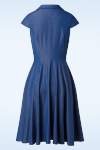 Topvintage Boutique Collection - Angie Chambray swing jurk in blauw 4