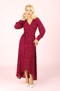 Topvintage Boutique Collection - Carina polkadot maxi wikkeljurk in rood en wit 6