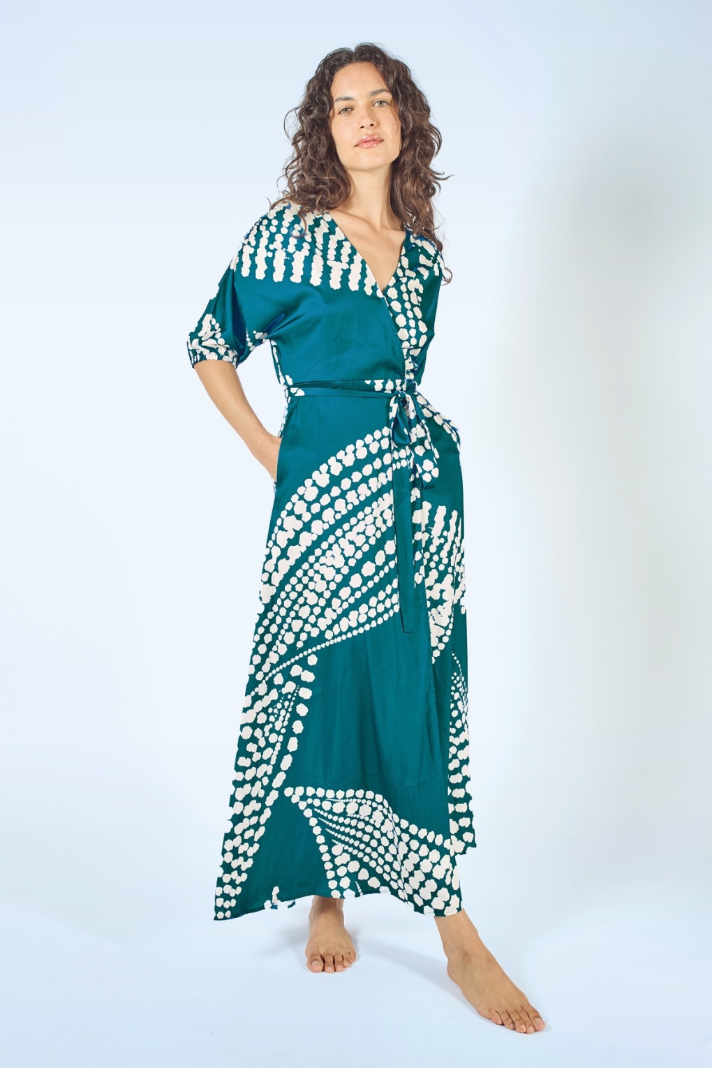 traffic people silk dress Traffic People Charlie Silky Wrap Dress in Blue