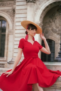 Vintage Diva  - Beth swing jurk in scarlet rood 5