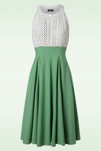 Vintage Diva  - The Maria Grazia swing jurk in wit en pistachegroen 2