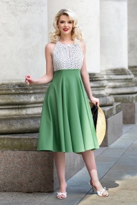 Vintage Diva  - The Maria Grazia swing jurk in wit en pistachegroen