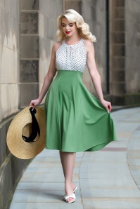 Vintage Diva  - The Maria Grazia swing jurk in wit en pistachegroen 3