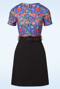 Vintage Chic for Topvintage - Hallie Floral A-line Dress in Blue and Black