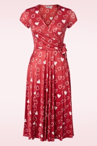Vintage Chic for Topvintage - Layla Hearts Cross Over Swing Dress in Red and White 