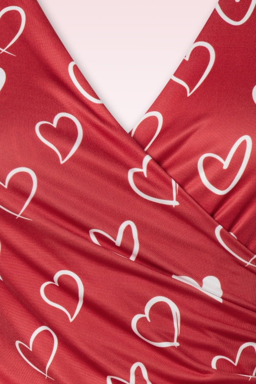 Vintage Chic for Topvintage - Layla Hearts overslag swing jurk in rood en wit 2