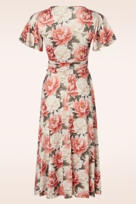 Vintage Chic for Topvintage - Irene Floral overslag swing jurk in crème en roze  4