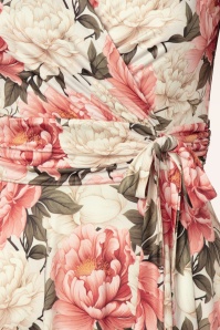 Vintage Chic for Topvintage - Irene Floral overslag swing jurk in crème en roze  3