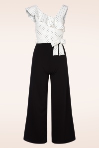 Vintage Chic for Topvintage - Gwyneth polkadot jumpsuit in zwart en wit