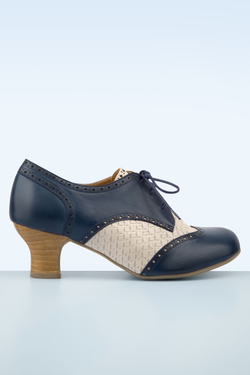 Miz Mooz - Tully Leather shoe booties in denimblauw en crème