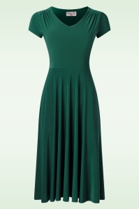 Vintage Chic for Topvintage - Luisa slinky swing jurk in bosgroen