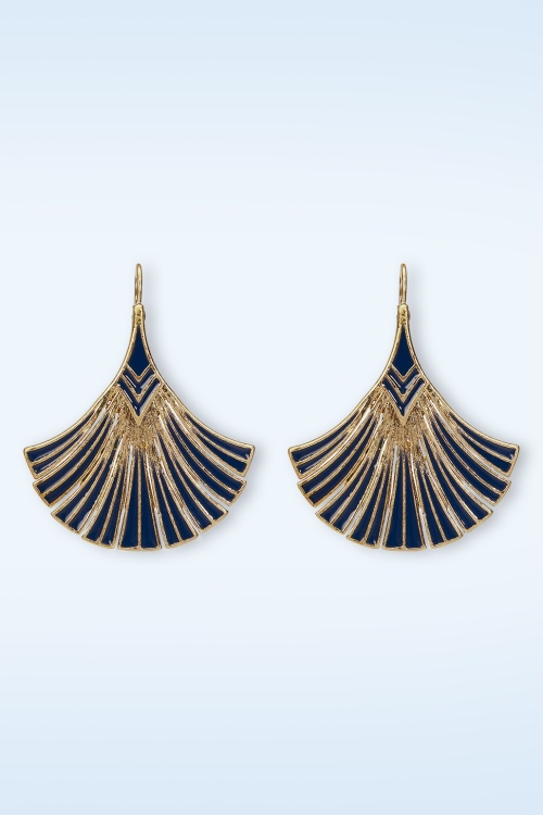 Lovely - Art Deco Palm Leaf oorbellen in donkerblauw 2