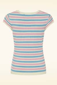 Banned Retro - Vivian gestreepte trui in roze en blauw 3