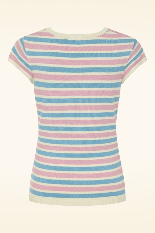 Banned Retro - Vivian gestreepte trui in roze en blauw 3