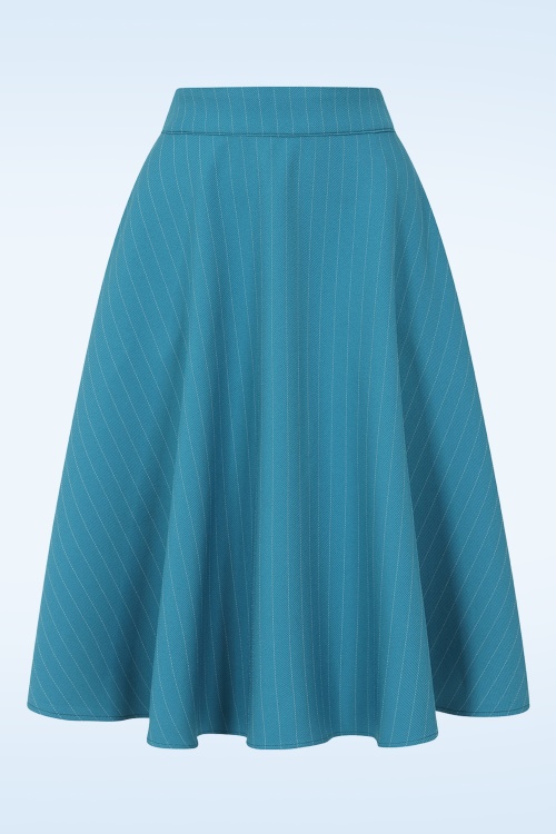 Banned Retro - Annie Marine Stripe swing rok in teal