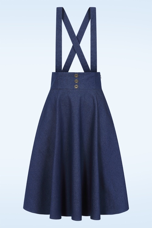 Banned Retro - Dottie denim swing rok in donkerblauw