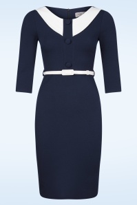 Vintage Chic for Topvintage - Lori Pencil jurk in navy en wit