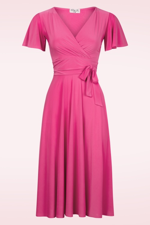 Vintage Chic for Topvintage - Irene overslag swing jurk in fel roze