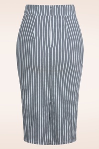 Vintage Chic for Topvintage - Loreen Bengaline Striped Pencil rok in denim en wit 3
