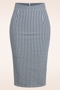 Vintage Chic for Topvintage - Loreen Bengaline Striped Pencil rok in denim en wit