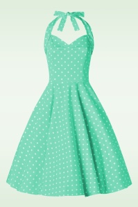 Topvintage Boutique Collection - Topvintage exclusive ~ Bettie polkadot swing jurk in mintgroen 2