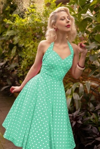Topvintage Boutique Collection - Topvintage exclusive ~ Bettie polkadot swing jurk in mintgroen