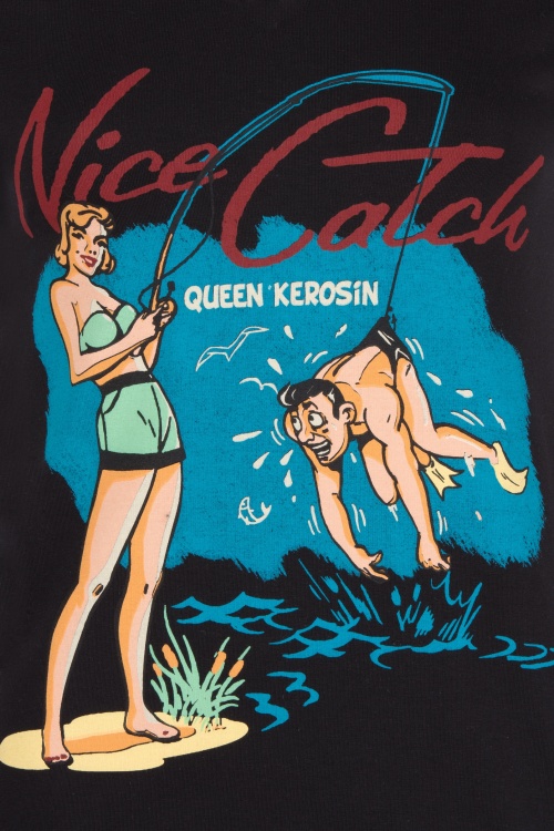 Queen Kerosin - Nice Catch T-shirt in zwart 2