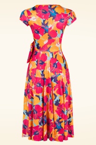 Vintage Chic for Topvintage - Layla Floral overslag jurk in oranje en multi 3