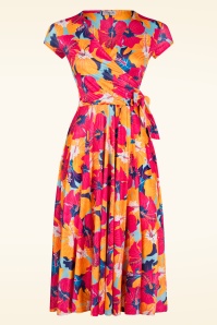 Vintage Chic for Topvintage - Layla Floral overslag jurk in oranje en multi