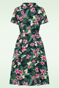 Banned Retro - Kate Tropical Button Kleid in Marineblau 3